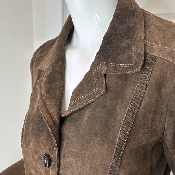 Diane Firsten Italian suede/leather chocolate brown coat. Size S - Picture 4 of 9